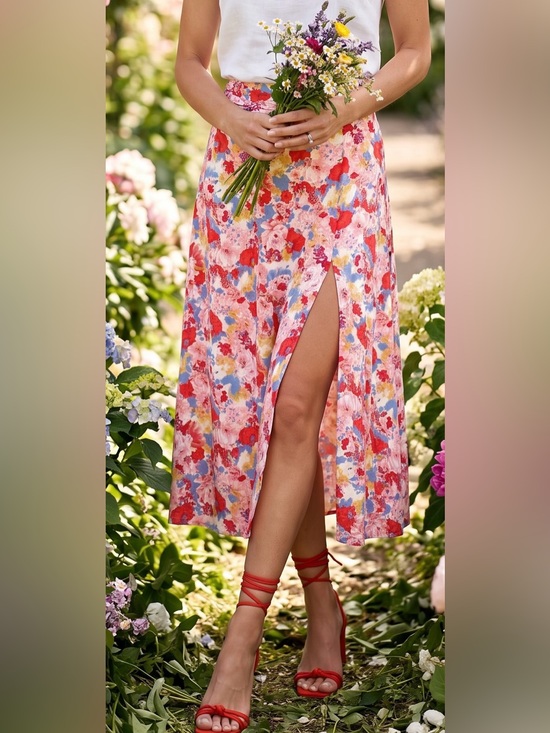 Lulus Dresses & Skirts - Lulus Floral Midi Skirt Small High Waisted Slit Summer Spring NWOT